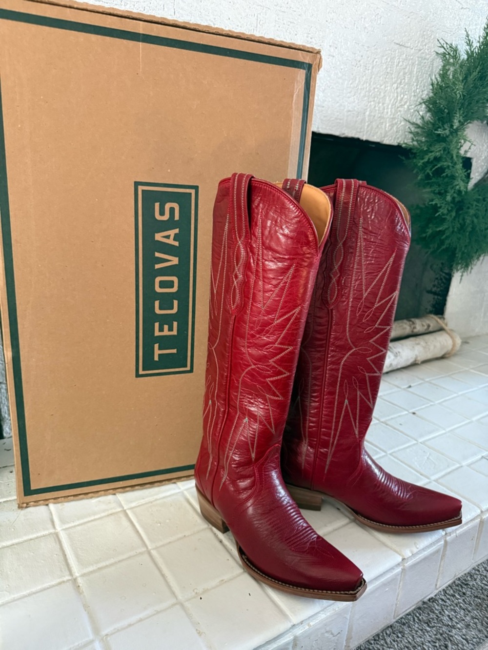 Tecovas The Loretta Red Ruby Goat Western Cowboy Knee Boots